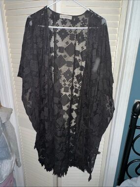 Lucky Brand Black Sheer Crochet Kimono